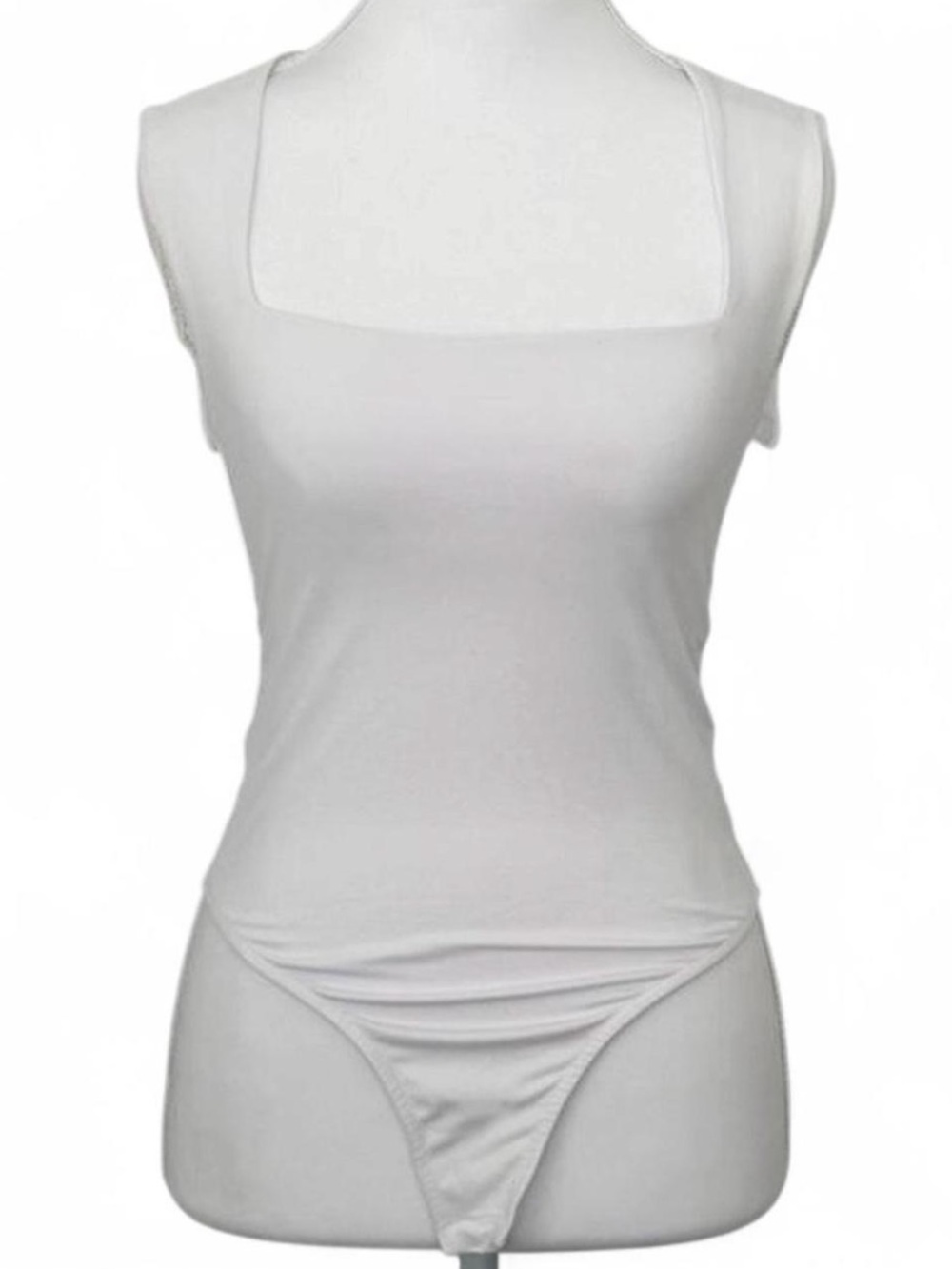 Zara White Square Neck Ribbed Tank Bodysuit